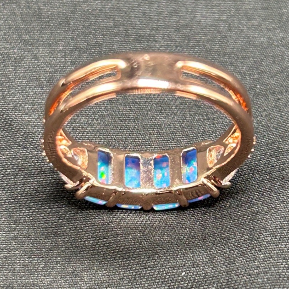 Bomb Party Rose Gold Plated Blue Lab Opal Cubic Zirconia Split Shank Ring Size 9 - Picture 7 of 10